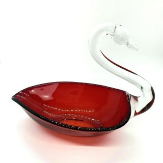 Duncan & Miller Pall Mall Ruby Red Elegant Art Glass Crystal Neck Dish Swan Bowl