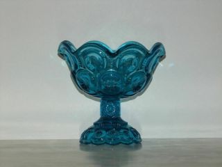 Moon And Star Glass - L.  E.  Smith 5291 5 " Scalloped Compote - Colonial Blue