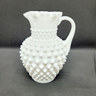 Vintage Fenton Hobnail White Milk Glass Small Pitcher W/handle