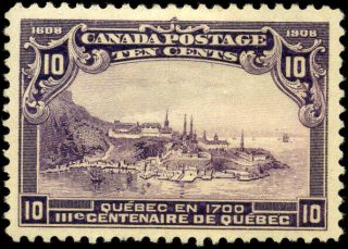 Canada 101 Vf Og Hr 1908 Quebec 10c Violet Quebec In 1700 Cv$300.  00