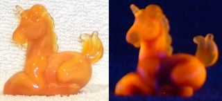 Boyd Glass First Color Made In 1988 Little Luck Unicorn Horse Slag Orange Fund