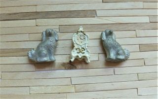 Dolls House Metal Miniatures - 1/12 Scale Staffordshire Dogs And Mantle Clock