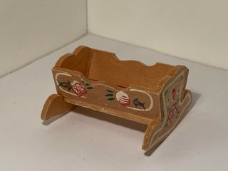 Vintage Dollhouse Miniatures Wooden Rocking Cradle 62 3