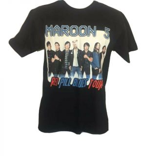 Maroon 5 T - Shirt Mens Black Red Pill Blues Tour 2018 Short Sleeve Band Tee S