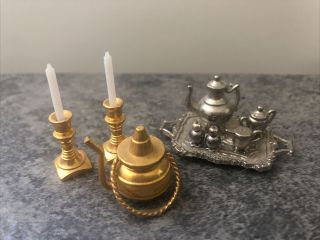 1:12 Dollhouse Miniatures Vintage Tea Set,  Gold Candlesticks