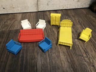 Vintage Mattel 1968 Miniature Plastic Doll House Furniture Chairs/sofa/bed
