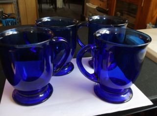 Anchor Hocking Colbult Blue Glass Mugs.  Set Of 4