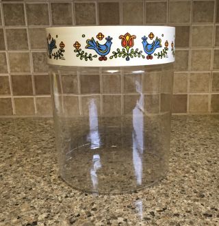 1975 Corning Pyrex Glass Friendship Festival Canister Container Bluebirds Large