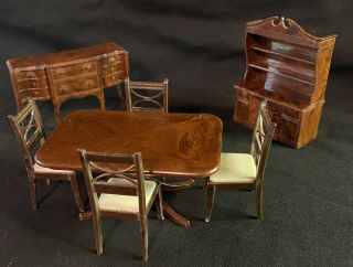 Renwal 7 Pc Dining Room Set - Vintage Dollhouse Furniture - Plastic 1:16