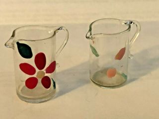 Vintage Set Of (2) Dollhouse Miniatures - Glass & Floral Pitchers -