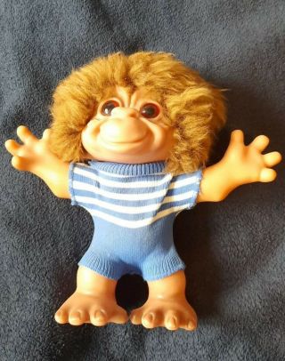 Thomas Dam Danmark Monkey Boy Troll Figure Doll in Blue and white striped outfit 2