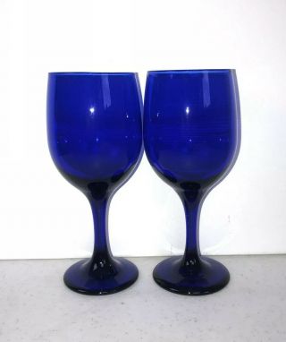 Cobalt Blue Libbey Stemmed Goblet Glasses Set Of 2