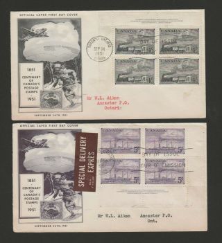 Canada 1951 Stamp Centenary Set Of 4 Matching Fdc With Plate Blocks