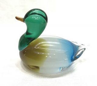 Murano Handblown Glass Miniature Mallard Duck Figurine Decor Collectible 5.  5”