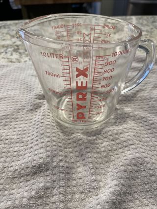 Pyrex Glass 4 Cup/1 Quart/1 Liter Measuring Cup D Handle Red Letters 3
