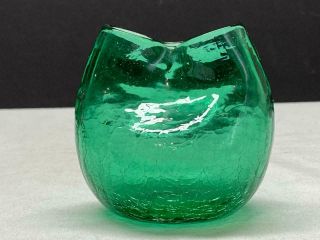 Mcm Blenko Pinched Vase Crackle Glass Green Small 3 - 1/2 " Tall