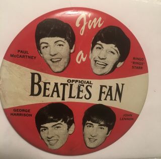 I’m A Official Beatles Fan 4”button Pin Green Duck Nems Ent Ltd 1964