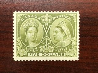 Canada 1897 Scott 65 $5 Queen Victoria Diamond Jubilee Rich Color Og Lh
