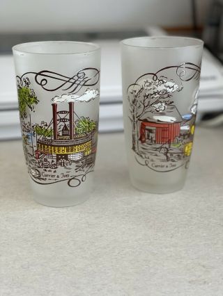 Currier And Ives Frosted Tumbler Glasses Set Of 2 Vintage