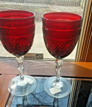 Set Of 2 Nwt Antique Ruby Red 8 " Water Goblets By Cristal D 