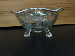 Clear Glass Candy Dish Silver Overlay Floral Poppy Design 3 Footed Bowl 2