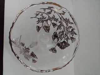 Clear Glass Candy Dish Silver Overlay Floral Poppy Design 3 Footed Bowl 3