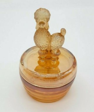 Vintage Poodle Vanity Dish Jeanette Marigold Carnival Glass Lid For Powder Room