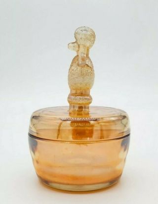 Vintage Poodle Vanity Dish Jeanette Marigold Carnival Glass Lid for Powder Room 3