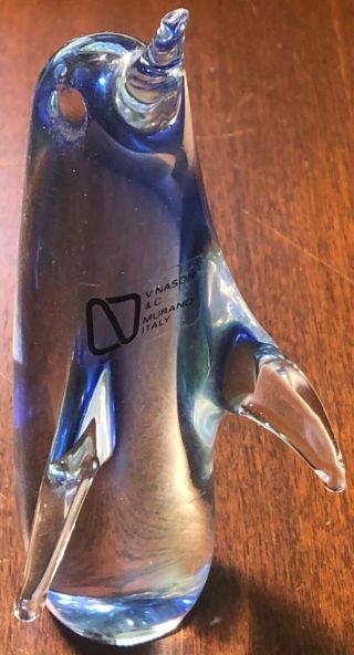 V.  Nason Murano Art Crystal Glass Penguin Figurine 5 5/8” 2