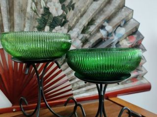 2 Vintage E.  O.  Brody Co.  Cleveland Depression Glass Green Ribbed Bowl 6.  25 "