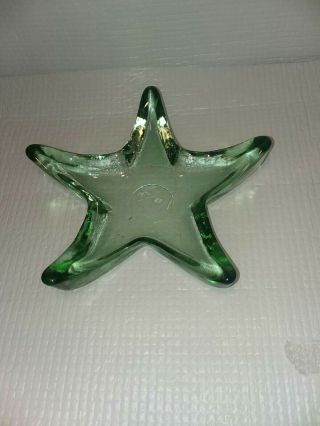 Green Recycled Art Glass 7 " Starfish Trinket Dish Nautical Beach Decor