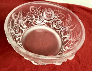 Vintage Verlys Pressed Frosted Satin Glass Bowl Floral Roses Candy Nuts Snacks