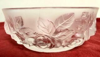 Vintage Verlys Pressed Frosted Satin Glass Bowl Floral Roses Candy Nuts Snacks 2