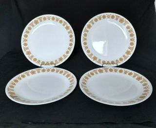 Four Corelle Dinner Plates,  Butterfly Gold Pattern -