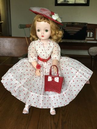 Madame Alexander 20” Cissy Doll Red/white Htf Organdy Polka Dots 1956 Dress