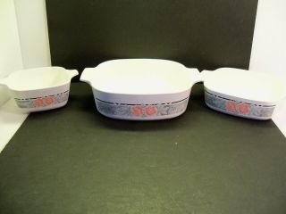 3 Corning Ware " Silk And Roses " Casserole Dishes A - 2 - B,  A - 1 - B & P - 43 - B