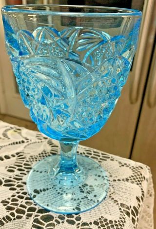 Vintage Aqua Blue Early American Pattern Glass Goblet 6” Tall 2