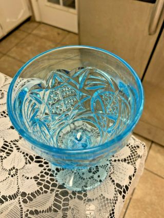 Vintage Aqua Blue Early American Pattern Glass Goblet 6” Tall 3