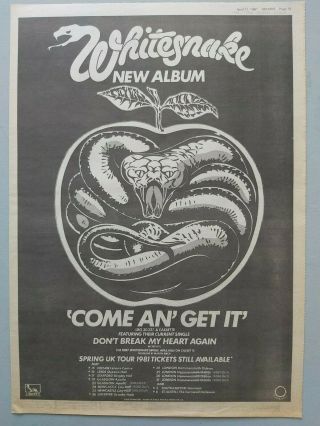 Whitesnake Come An Get It Tour Dates Sounds Trade Advert / Poster