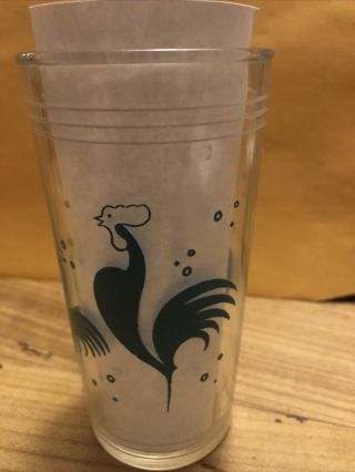 Vintage Mid - Century Drinking Glass With Aqua Roosters Usa