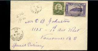 Brighton,  B.  C.  Split Ring On 1933 Special Delivery Cover Canada