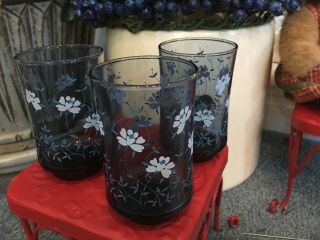 Vintage Blue Floral Libbey 6oz Juice Glasses (set Of 3) Hard To Find Pattern