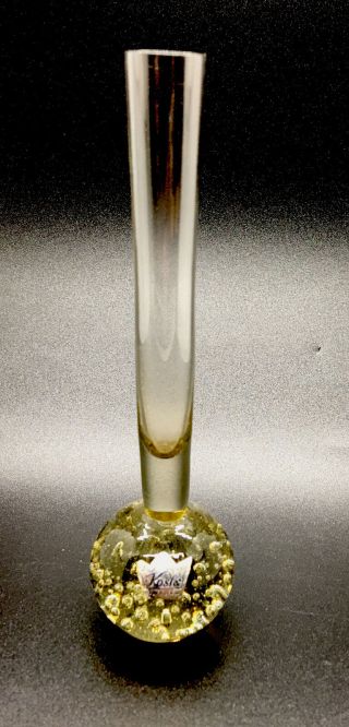 Kosta Boda Art Glass Bud Vase Sweden Controlled Bubble 6” Handblown :org Label