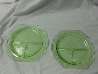 Princess Pattern Dinner Plates Vaseline 10 " Depression Glass Set Of 2