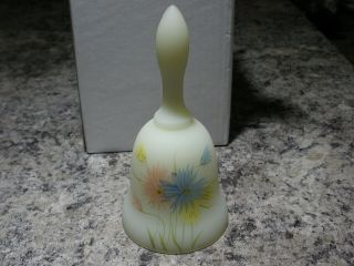 Fenton Custard Glass Bell Hand Painted Floral/ Flowers Signed