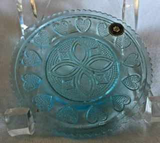 Vnt Sandwich Lacy Glass Pressed Hearts Cup Plate Westmoreland Blue