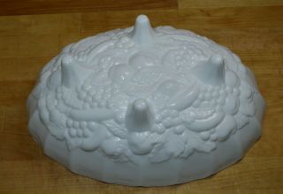 Vintage White Milk Glass Footed Fruit Bowl Rippled Edge 12 1/2” Long 8 1/2” Wide