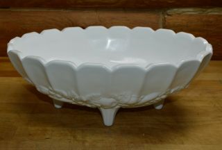 Vintage White Milk Glass Footed Fruit Bowl Rippled Edge 12 1/2” Long 8 1/2” Wide 3