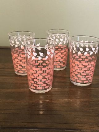 Vintage Federal Glass Swanky Swigs Juice Glasses Set Of 4 Pink And White