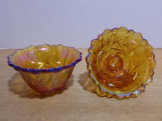2 Indiana Carnival Glass Taper Candle Holder Bowls Marigold